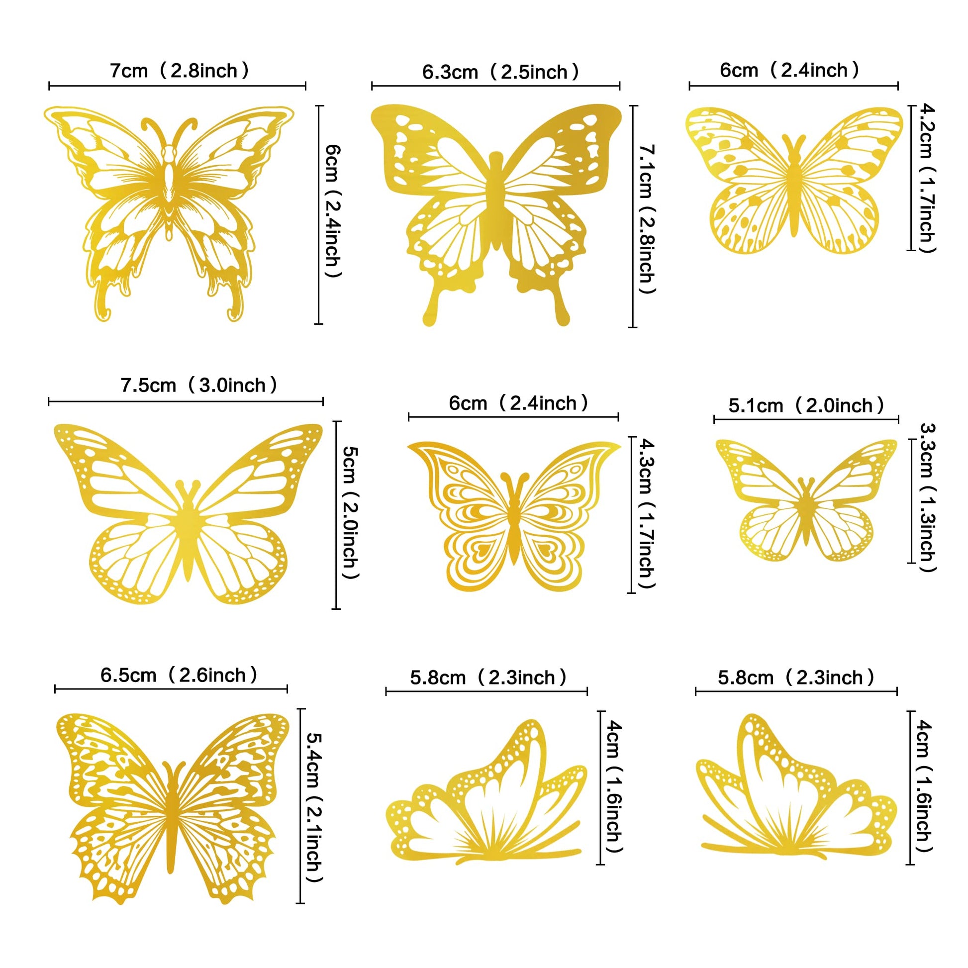 Ercadio 3d 36 Pack Butterfly Cake Toppers Gold and Laser Silver Pvc