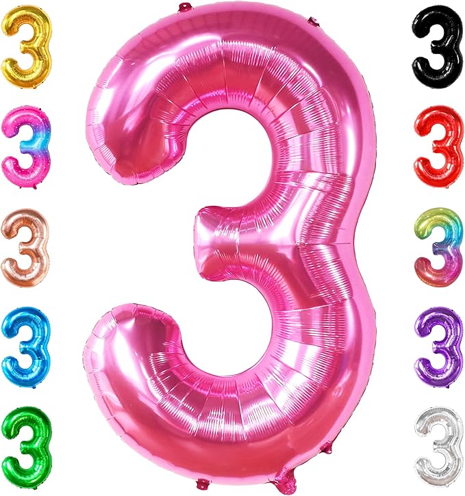 KatchOn, Giant Hot Pink Number 3 Balloon - 40 Inch | Number 3 Foil