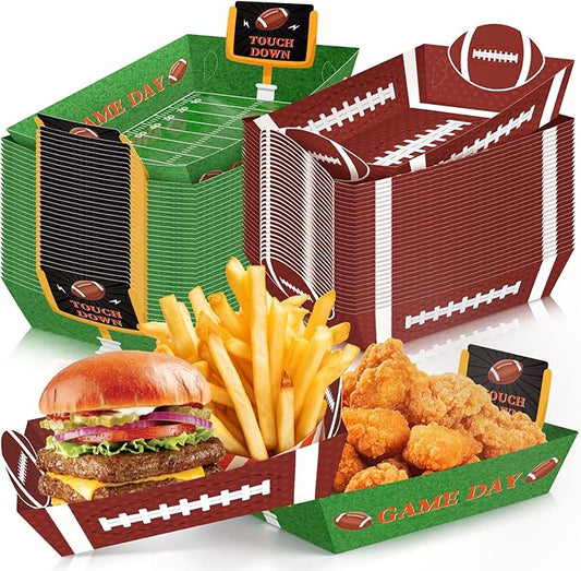 50Pcs Football Party Supplies 5lb Football Food Plates Paper Trays