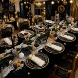 350 Pieces Black and Gold Plastic Plates with Disposable Silverware,
