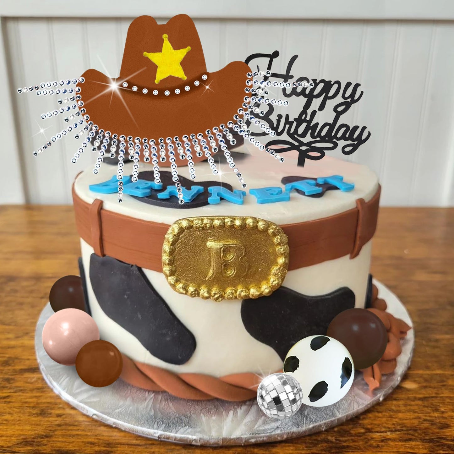 Western Cowboy Cake Topper Brown Ball Cake Decorations Cowboy Hat