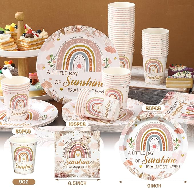 200 Pcs Rainbow Baby Shower Paper Plates Napkins Cups Baby Shower