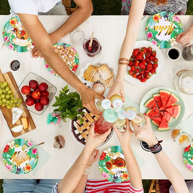 Paper Plates 9 Inch Disposable Tropical Hawaiian Luau Design 40Pcs