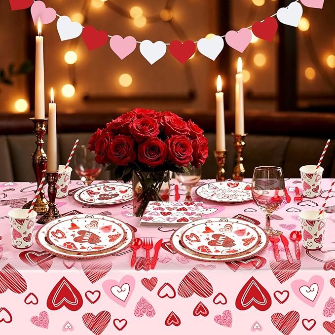 Valentines Day Party Supplies Set for 24 Valentine's Day Plates and