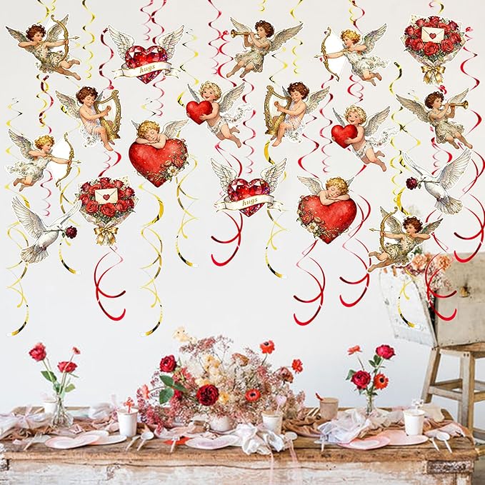 Valentine's Cupid Party Streamers 48 PCS Romantic Hanging Swirl
