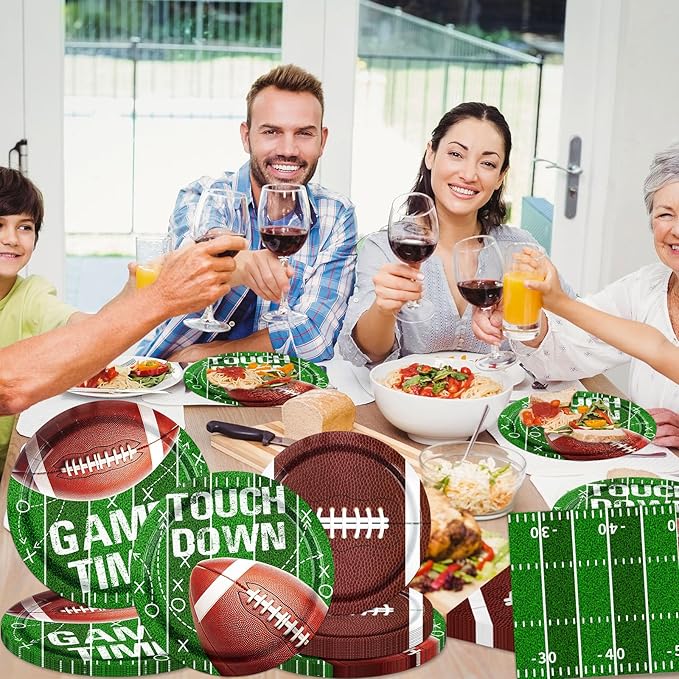 Football Plates and Napkins 100Pcs Football Party Supplies Touchdown