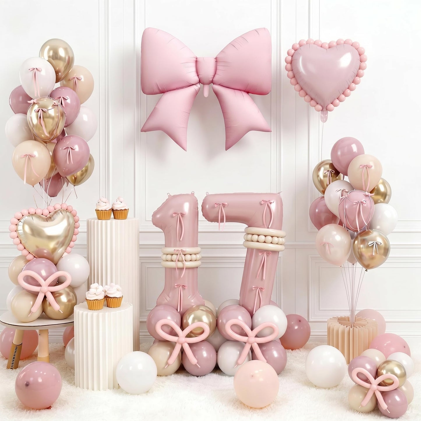 40 Inch Dusty Pink 17 Number Balloon for Girls 17th Birthday