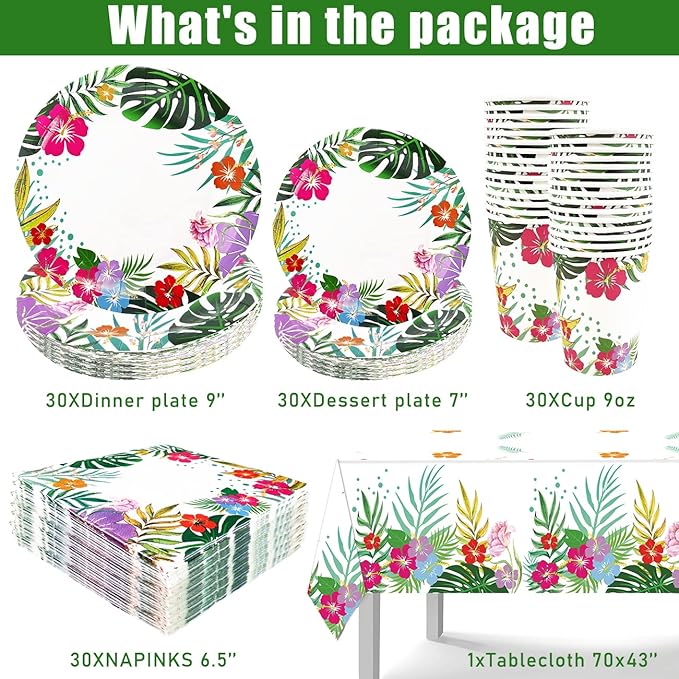 121 PCS Luau Hawaiian Party Decorations Aloha Tropical Party