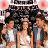 18th Birthday Decorations for Girls Her 52Pcs Black Rose Gold Party