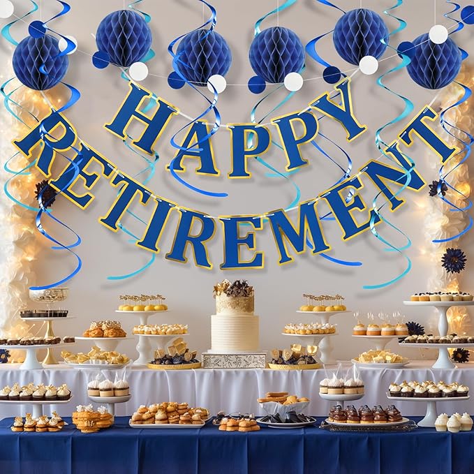 Retirement Party Decorations Kit for Women Men 16 Piece Elegant Blue