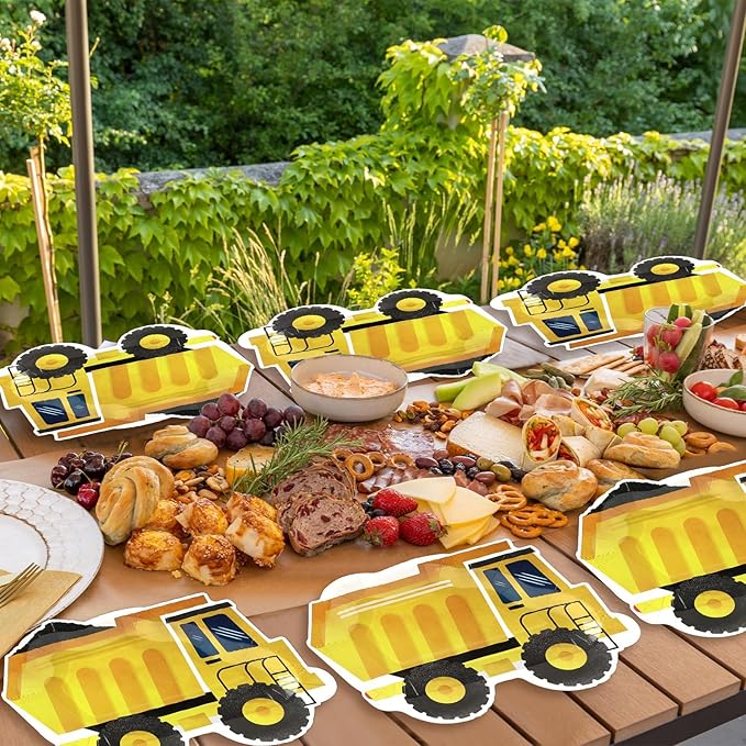 50 Pcs Construction Birthday Party Supplies Paper Plates Truck Theme