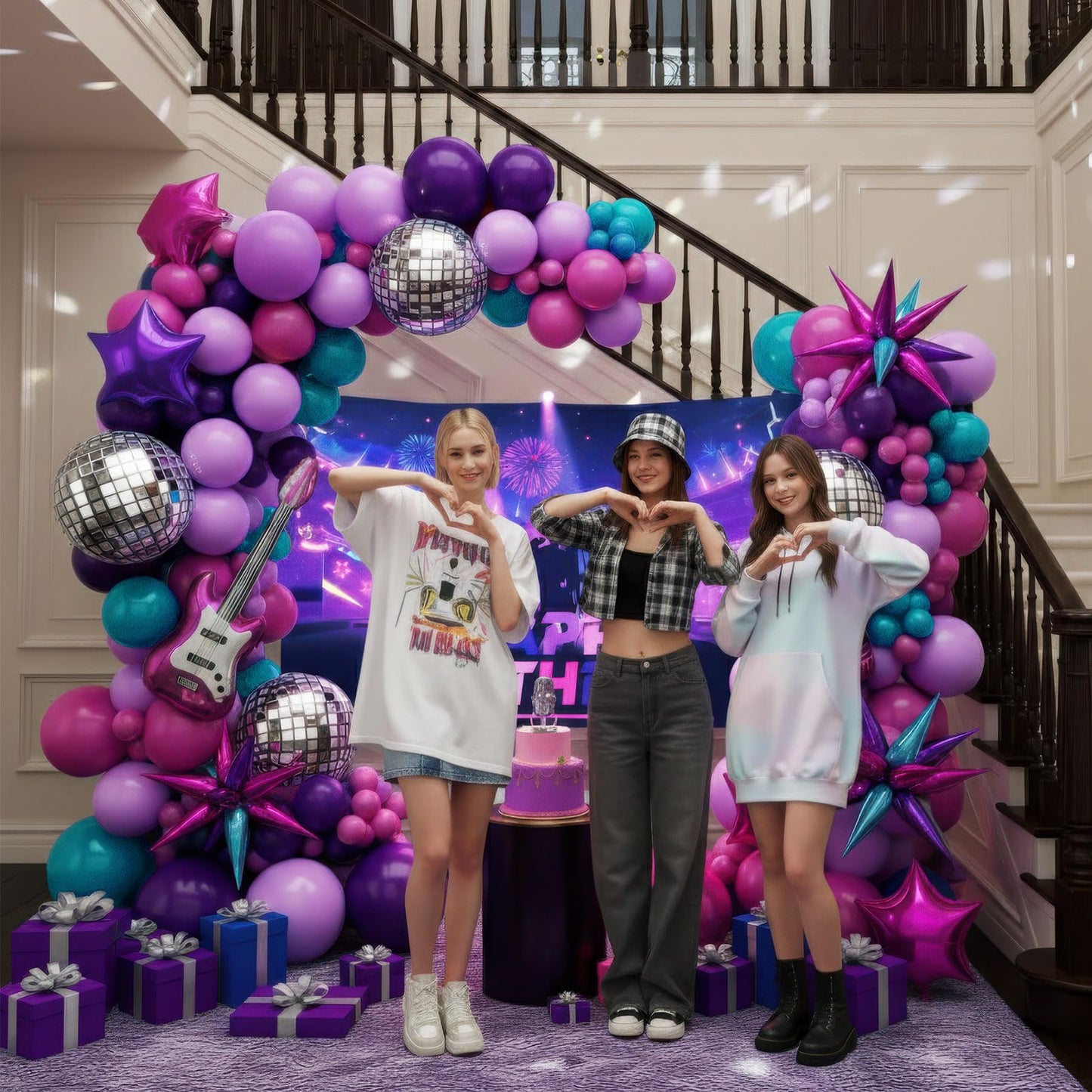 Themed Birthday Party Decorations - K-Pop Music with purple pink teal