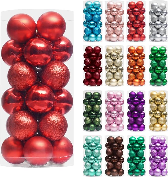 XmasExp 24ct Mini Christmas Ball Ornaments Shatterproof Christmas