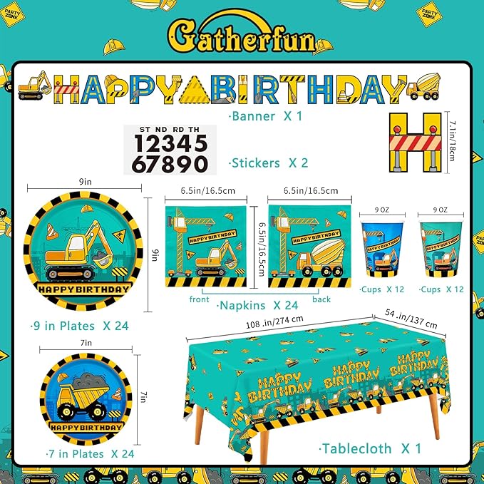 Construction Birthday Party Supplies Kit Disposable Paper Plates