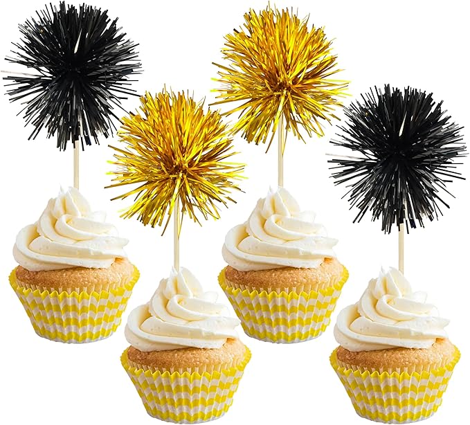 Gyufise 30Pcs Foil Firework Cupcake Toppers Sparkle Tinsel Cake #7