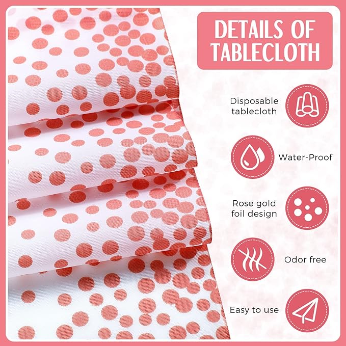 Breling 24 Packs White and Rose Gold Disposable Plastic Tablecloths