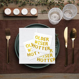 LeZakaa 25Pcs Birthday Paper Napkin, 3-Ply Gold Foil "Older Wiser