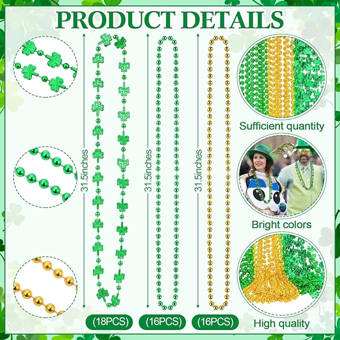100 Pcs St Patricks Day Accessories Kit Green Necklaces Bulk