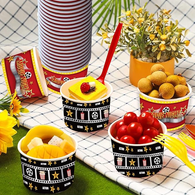 50Pcs Movie Night Party Supplies 9oz Movie Night Snack Ice Cream