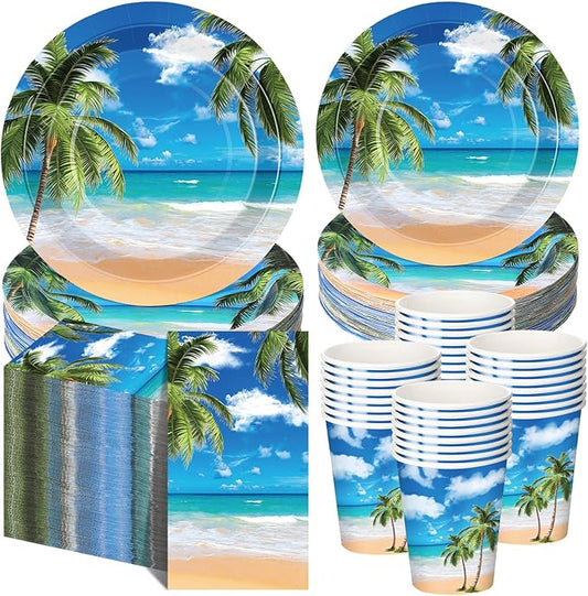 250 Pcs Tropical Beach Party Decoration Summer Paper Plates Napkins