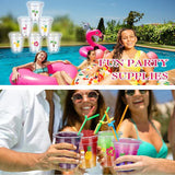 100 Pack 12 oz Clear Disposable Luau Cups Hawaiian Flamingo