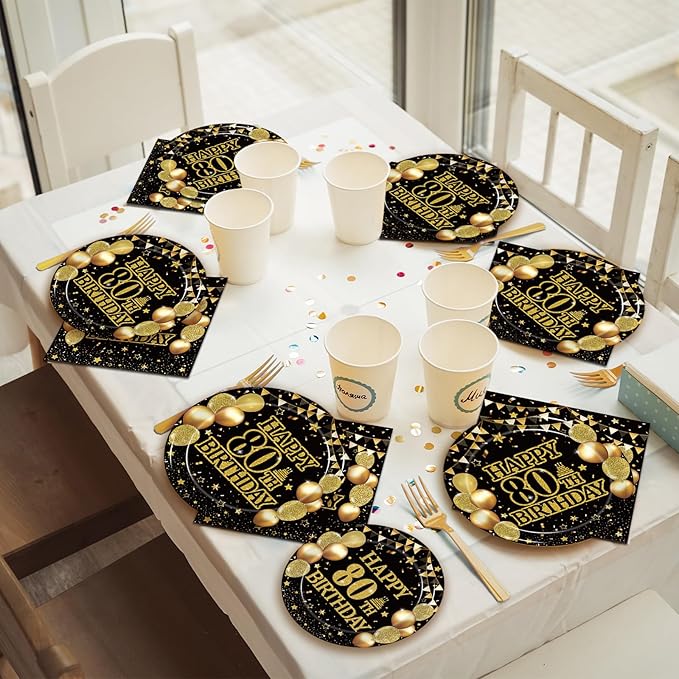 96Pcs 80th Birthday Party Tableware Set, Back in 1946 Birthday Party