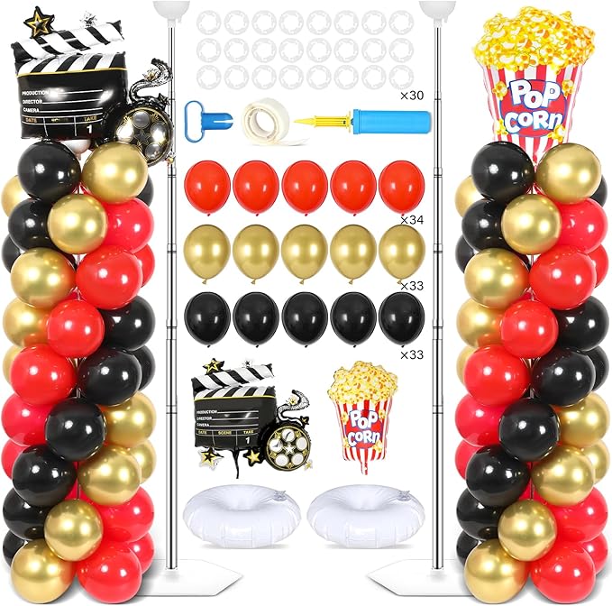 2 Sets Movie Night Balloon Column Stand Kit With 102 Popcorn