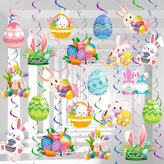 56 Pcs Easter Hanging Swirl Decorations Easter Party Hanging Swirls