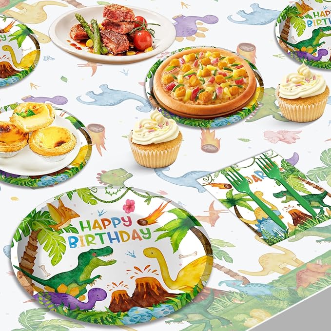 Watercolor Dinosaur Plates and Napkins Tableware Set Disposable