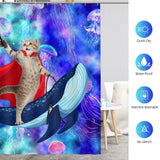 Aimego Stall Small Shower Curtain - Funny Cute Cat Riding Whale on