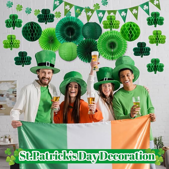 22 Pcs St Patricks Day Decorations Shamrock Clover Garland Green
