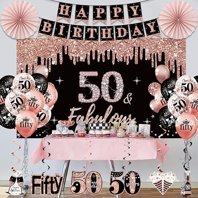 50th Birthday Decorations for Women 33pcs 50th Birthday Crown and