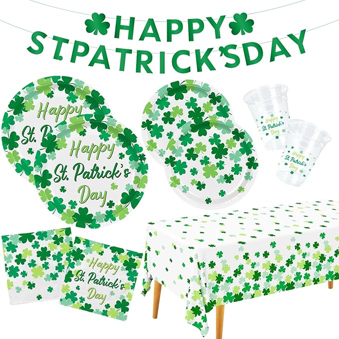 St Patrick's Day Party Supplies Kit for 25 Irish Themed Tableware