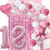 18th Birthday Decorations for Girls Pink Number 18 Balloon Bow