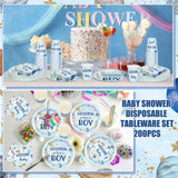 Hushee 200 Pcs Outer Space Baby Shower Paper Plates Napkins Cups Baby
