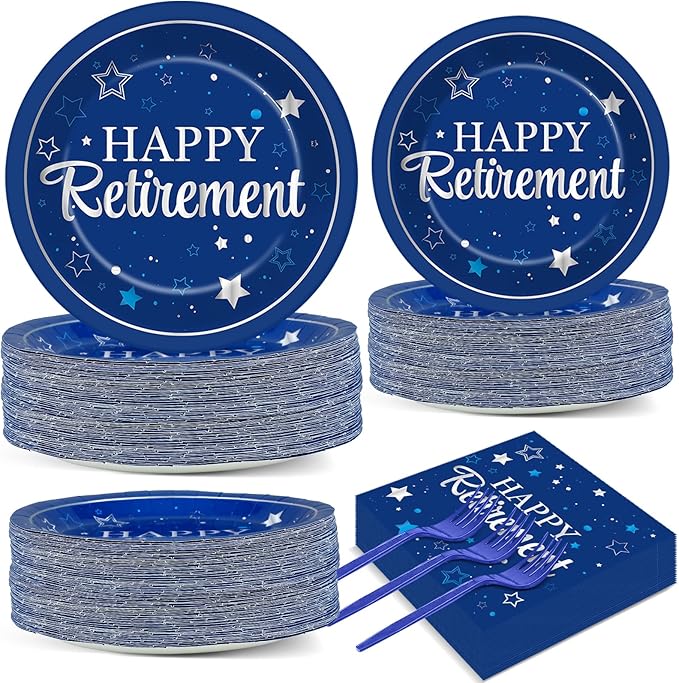 50 Guests Retirement Plates and Napkins Party Supplies Happy