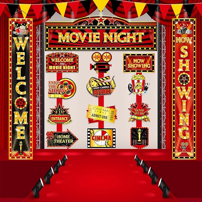 14 Pcs Movie Night Decorations Set Welcome Now Showing Door Banners