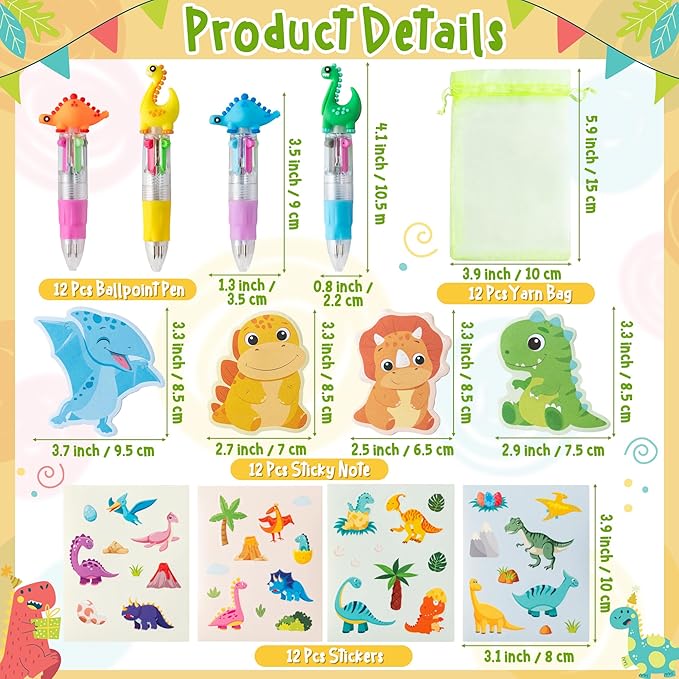 Dinosaur Stationery Party Gift 24 Pack Spring Stuffers Prizes with