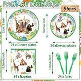 96Pcs Jungle Birthday Party Plates and Napkins Safari Animals Themed