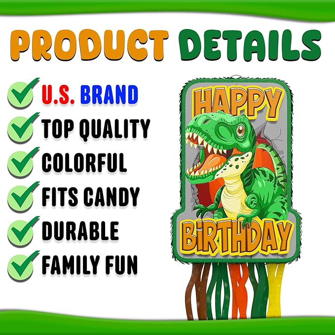 Dinosaur Birthday Pinata 4 Pc Set T Rex Jurassic Party Supply Dino
