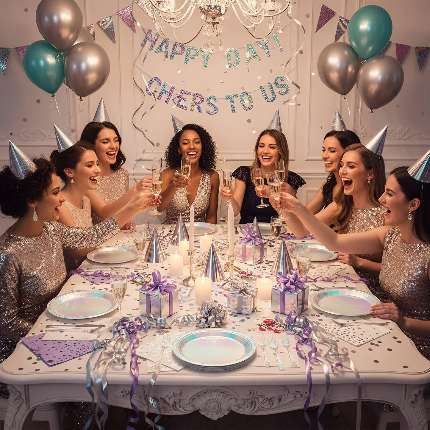 Iridescent Party Plates and Napkins,200pcs | 50 7inch Dessert Plates |