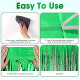 Voircoloria 3 Pack 3.3x8.2 Feet Green Foil Fringe Backdrop Curtains,