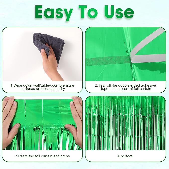 Voircoloria 4 Pack Green Foil Fringe Backdrop Curtains, St. Patrick‘s