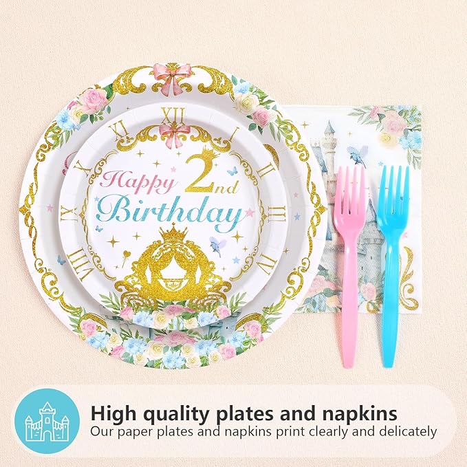 96Pcs Princess Birthday Party Supplies Bibbity Boppity Two Party