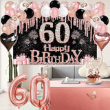 60th Birthday Decorations for Women 49pcs Black Rose Gold Black