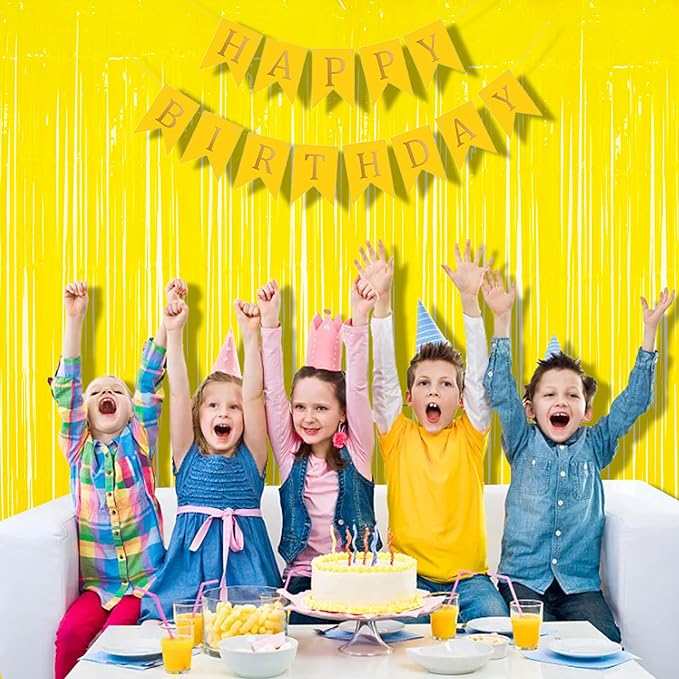BRAVESHINE Fringe Curtain Backdrop - 2 Pack Pastel Yellow Photo