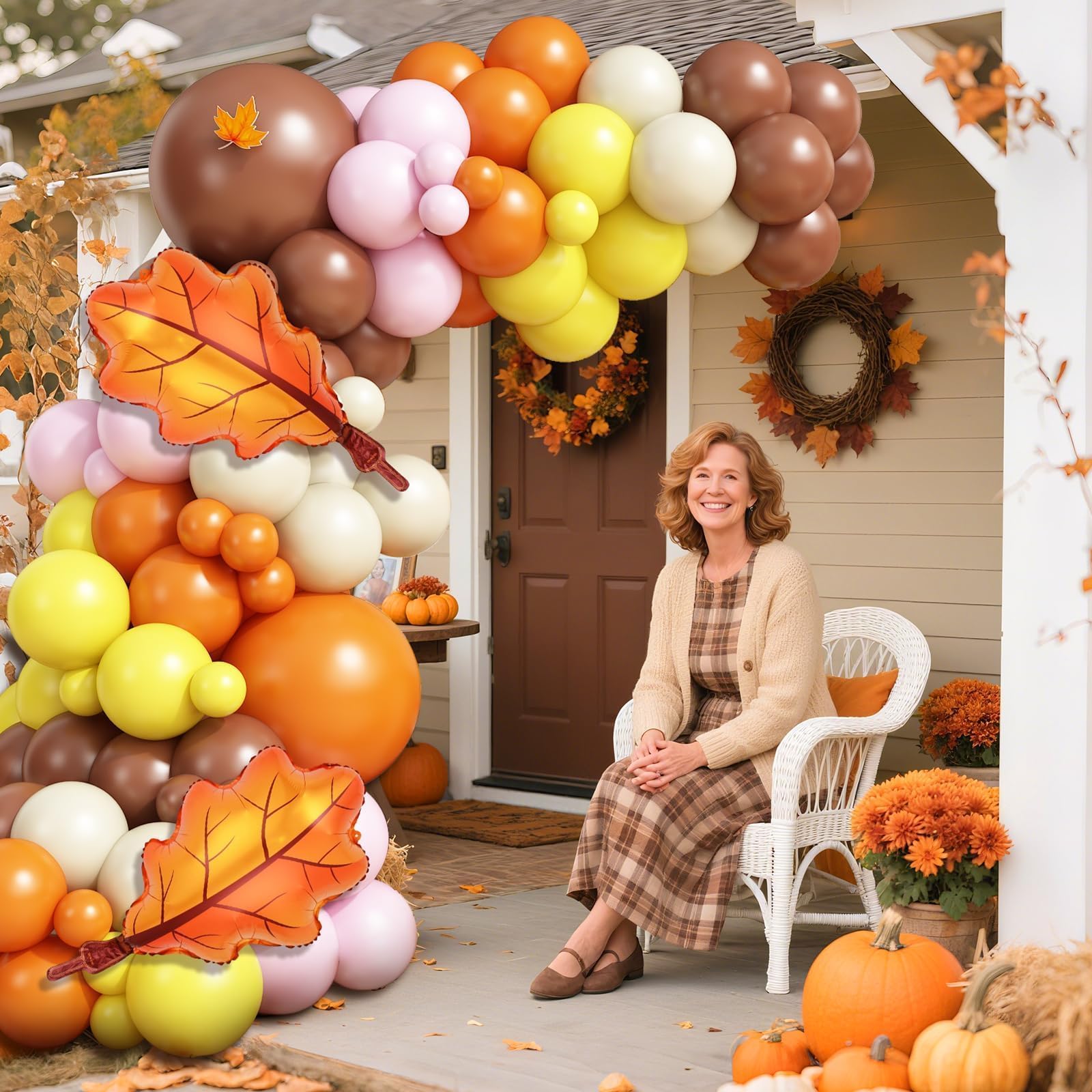 Fall Pink Balloons Garland Arch Kit, Orange Brown White Pink Yellow