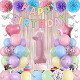 Pastel 1st Birthday Party Decorations for Girls Number 1 Balloon