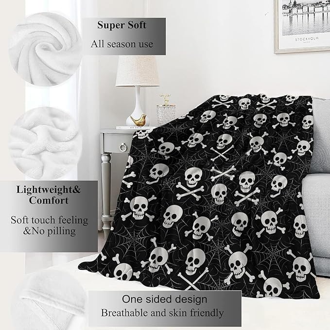 Skull and Crossbones Blanket Halloween Holiday Decor Gothic Spooky