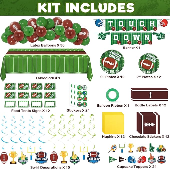 168 Pcs Football Party Decorations 2026 Football Party Supplies